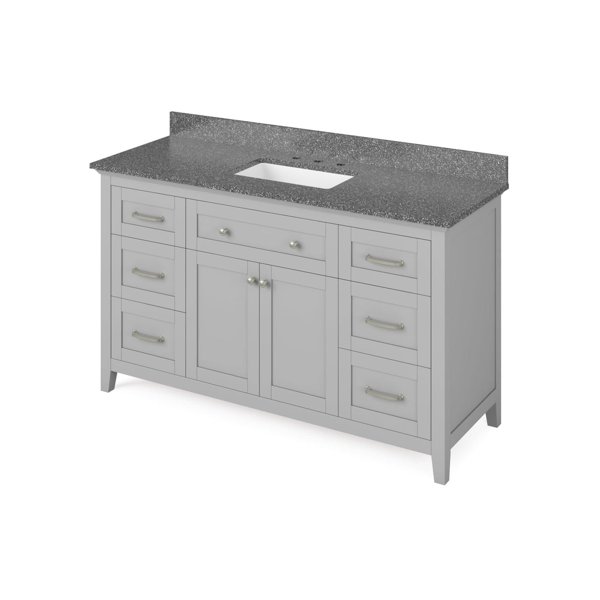 Jeffrey Alexander VKITCHA60SGRBOR 60" Grey Chatham Vanity, Boulder Cultured Marble Vanity Top, undermount rectangle bowl