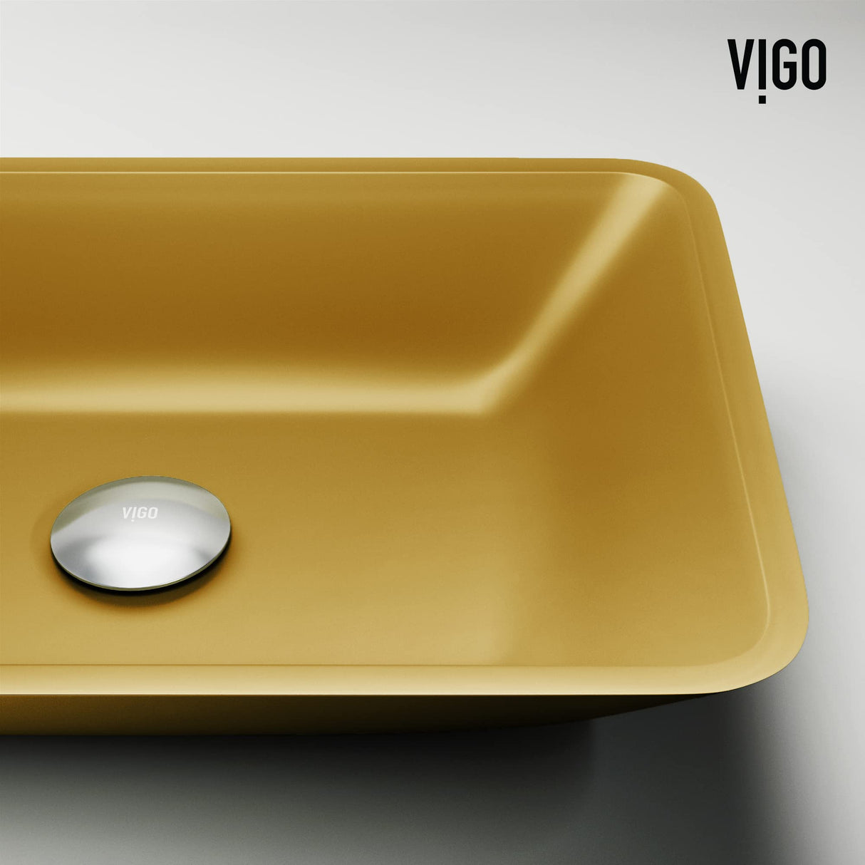 VIGO VGT2069 13.0" L -18.13" W -4.13" H Matte Shell Sottile Glass Rectangular Vessel Bathroom Sink in Gold with Norfolk Faucet and Pop-up Drain in Matte Gold
