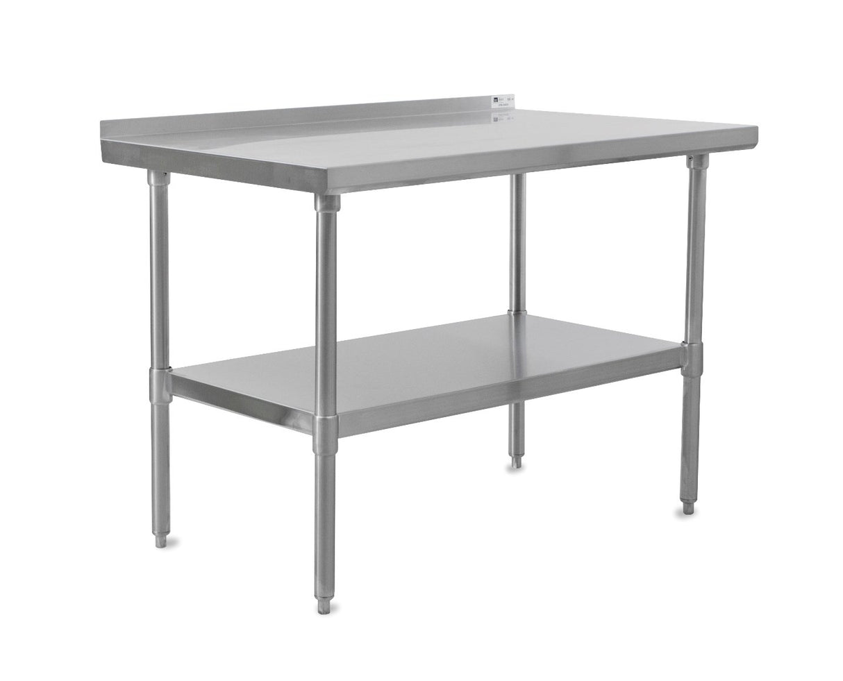 John Boos UFBLS3024 E Series Stainless Steel 430 Budget Work Table, Adjustable Undershelf, 1.5" Turn Up Rear Riser Top, Legs, 30" Length x 24" Width