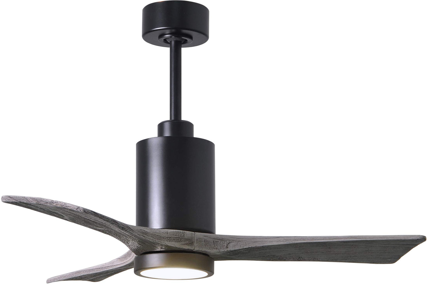 Matthews Fan PA3-BK-BW-42 Patricia-3 three-blade ceiling fan in Matte Black finish with 42” solid barn wood tone blades and dimmable LED light kit