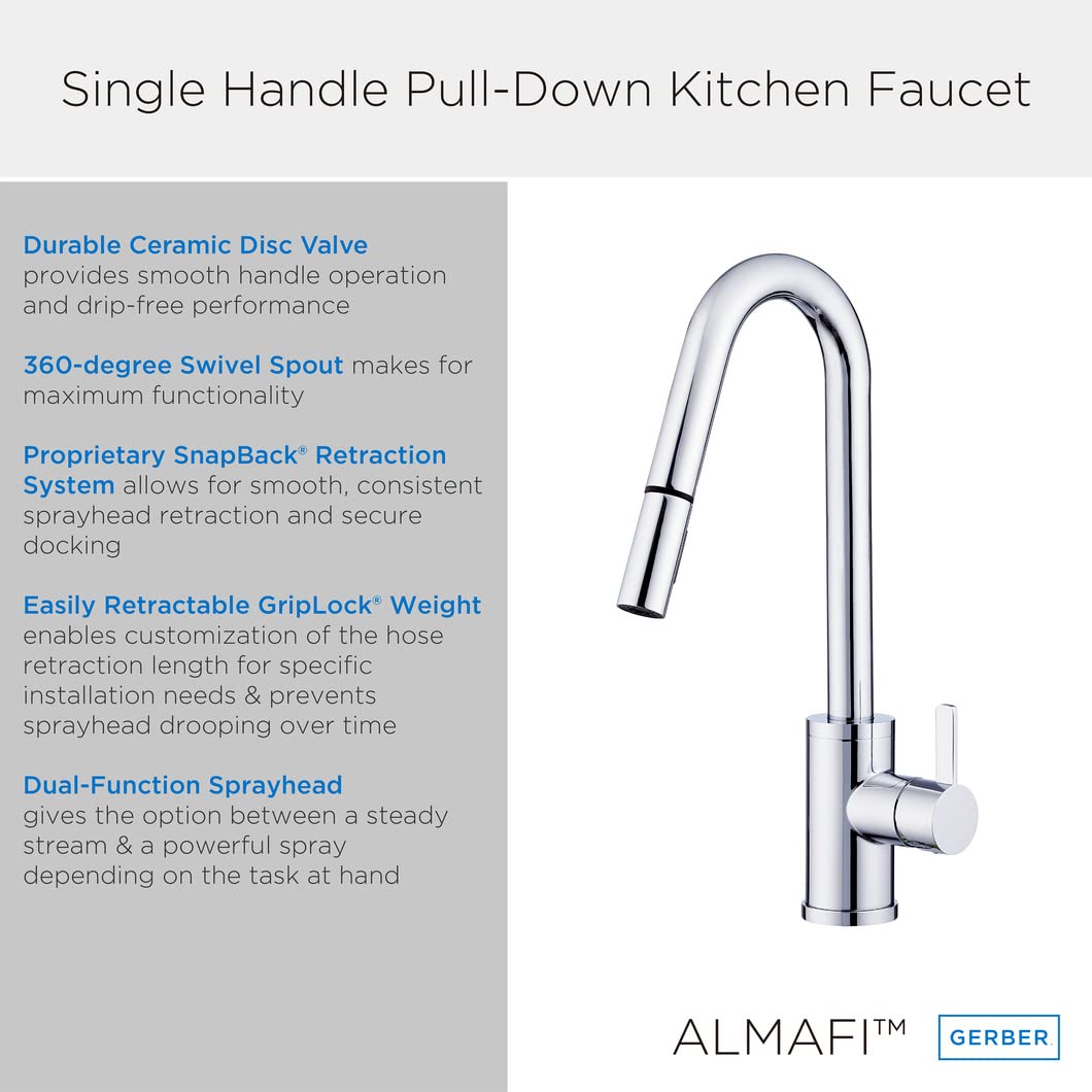 Gerber D457230 Chrome Amalfi Single Handle Pull-down Kitchen Faucet