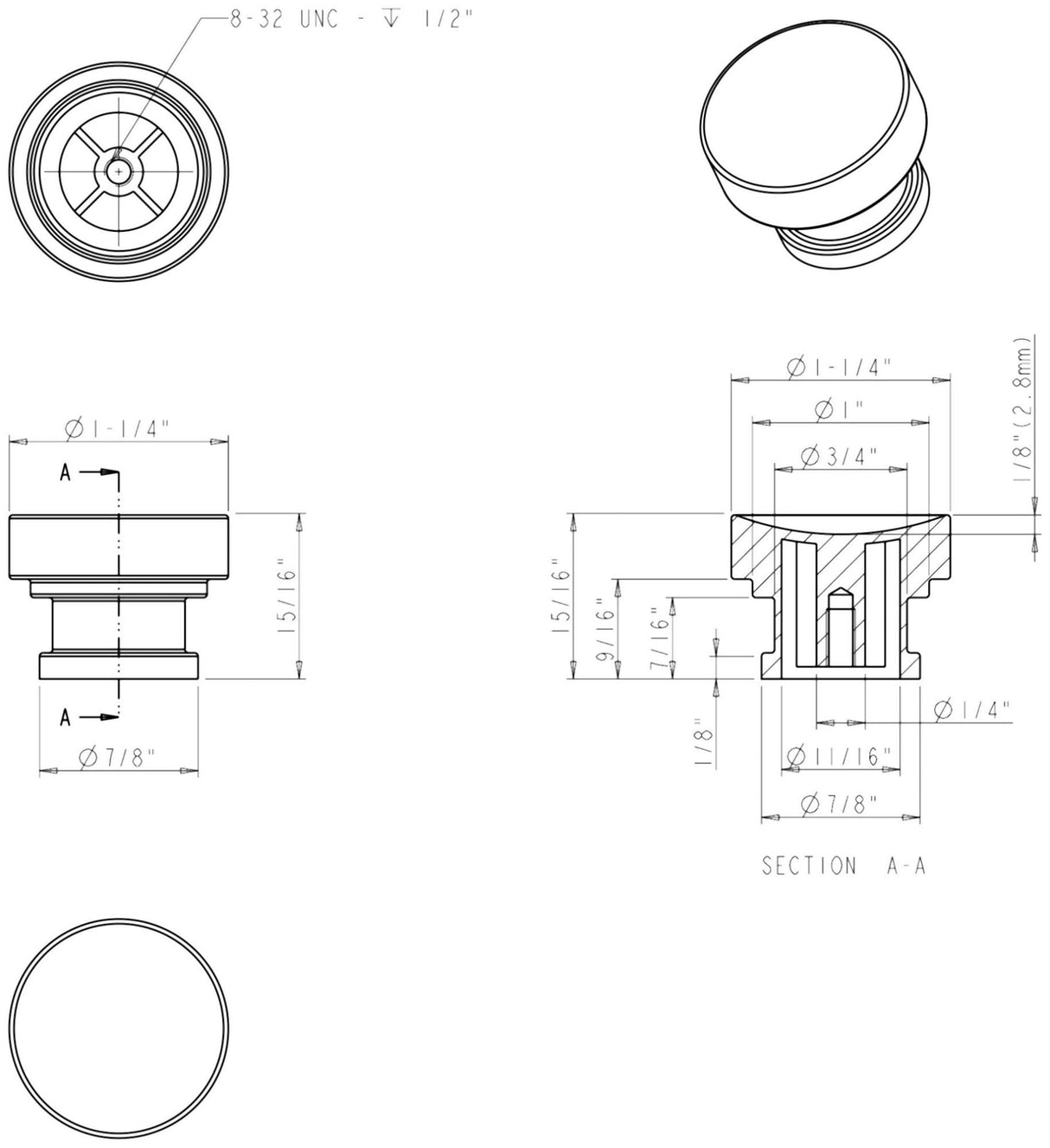 Jeffrey Alexander 484MB 1-1/4" Diameter Matte Black Elara Cabinet Knob