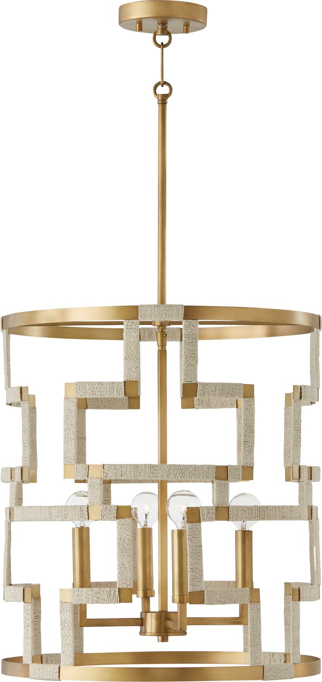 Capital Lighting 541041NL Hala 4 Light Foyer Bleached Natural Jute and Patinaed Brass