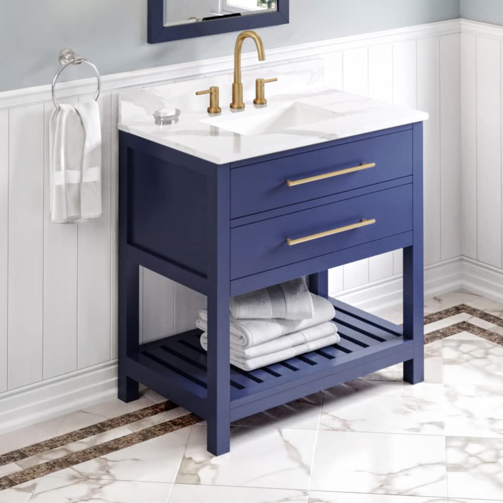 Jeffrey Alexander VKITWAV36BLCQR 36" Hale Blue Wavecrest Vanity, Calacatta Vienna Quartz Vanity Top, undermount rectangle bowl