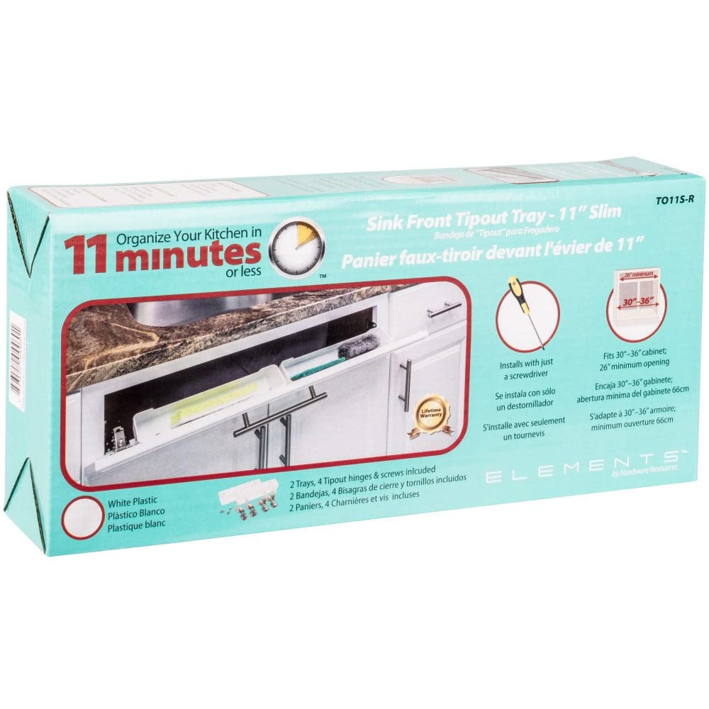 Hardware Resources TO11S-R 11-11/16" Slim Depth Plastic Tip-Out Tray Kit for Sink Front
