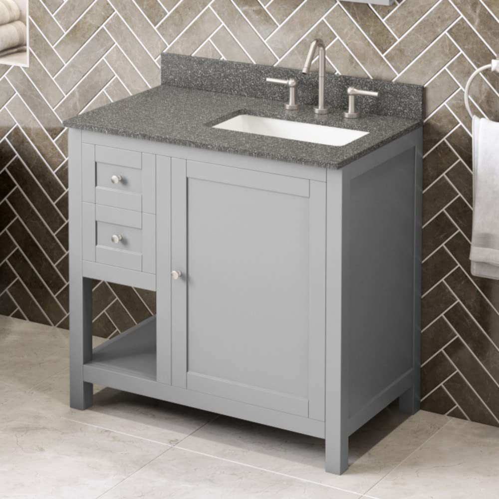 Jeffrey Alexander VKITAST36GRBOR 36" Grey Astoria Vanity, right offset, Boulder Cultured Marble Vanity Top, undermount rectangle bowl