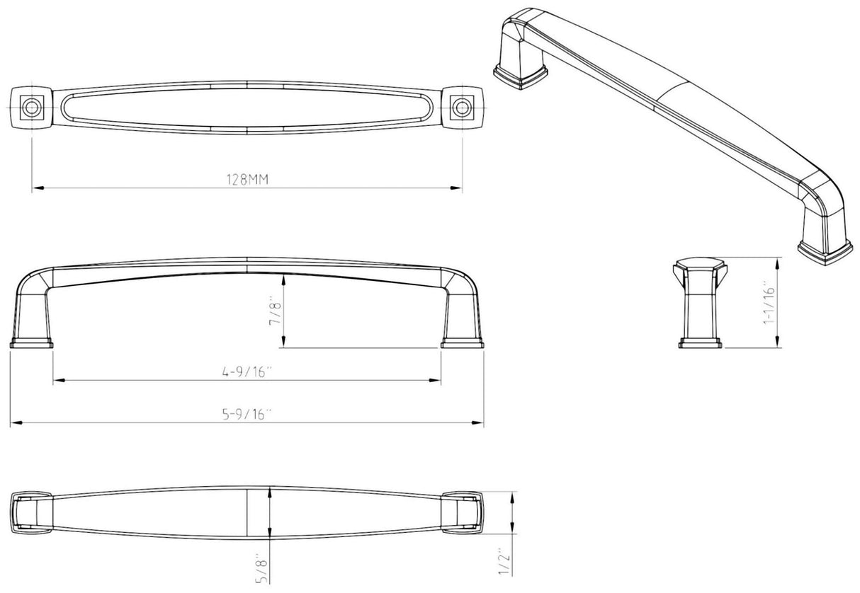 Jeffrey Alexander 1092-128DACM 128 mm Center-to-Center Gun Metal Square Milan 1 Cabinet Pull