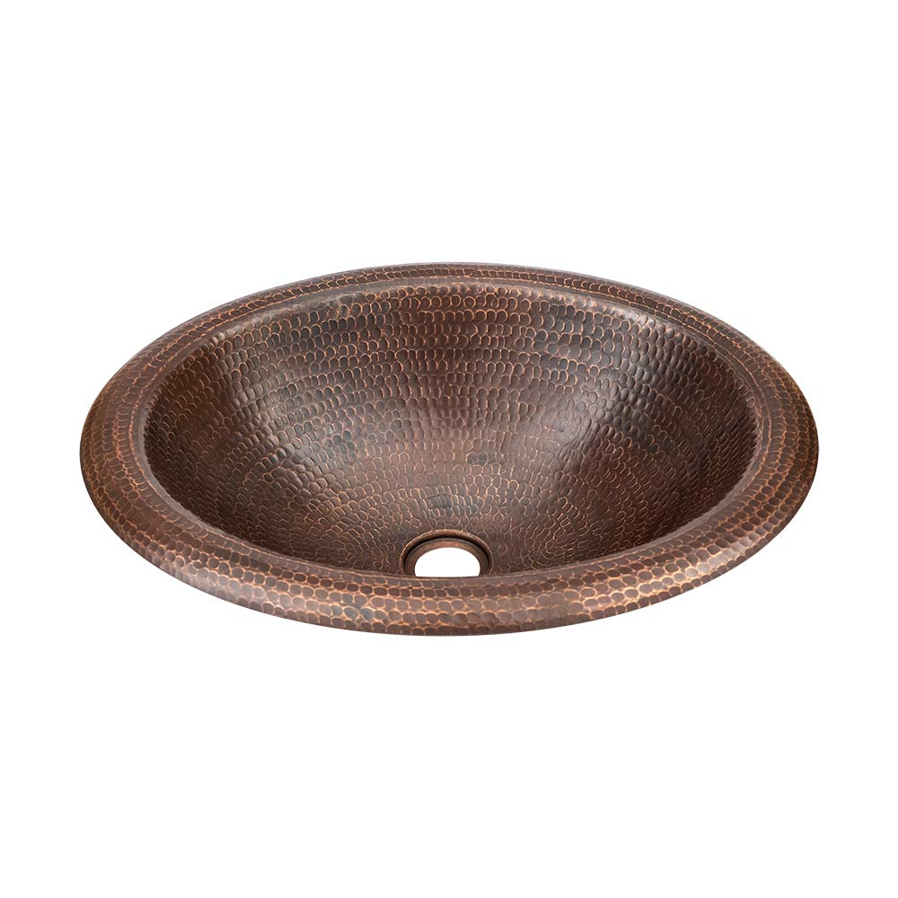 Premier Copper Products LO18RDB 18-Inch Wide Rim Oval Self Rimming Hammered Copper Sink, Oil Rubbed Bronze