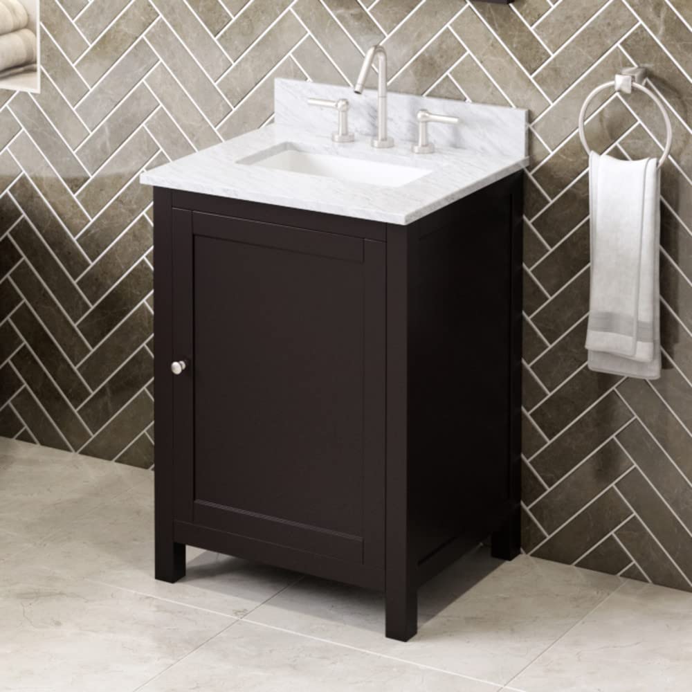 Jeffrey Alexander VKITAST24ESWCR 24" Espresso Astoria Vanity, White Carrara Marble Vanity Top, undermount rectangle bowl
