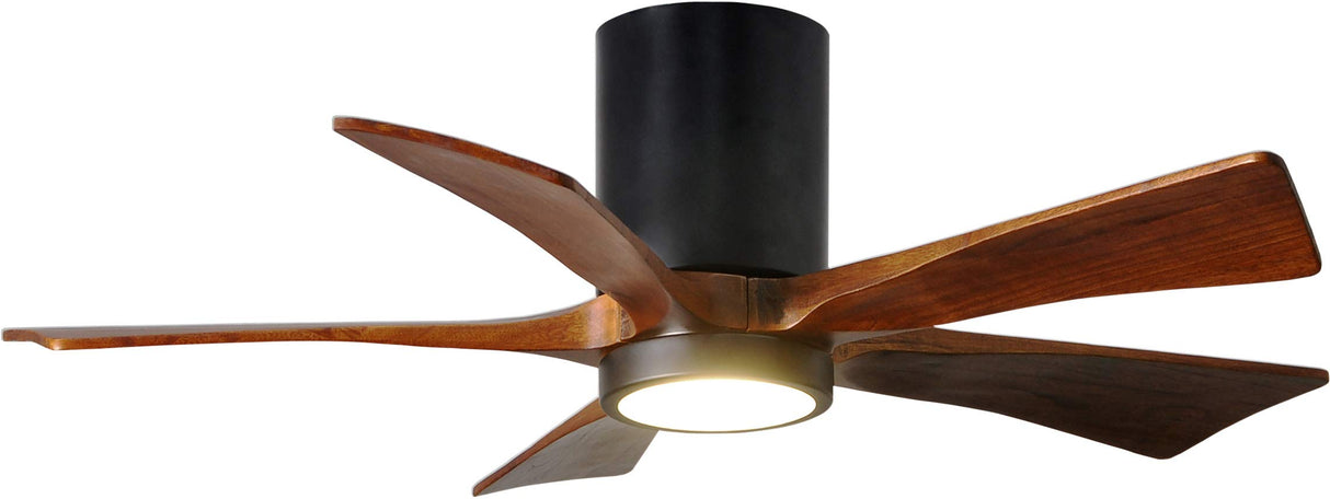 Matthews Fan IR5HLK-BK-WA-42 IR5HLK five-blade flush mount paddle fan in Matte Black finish with 42” solid walnut tone blades and integrated LED light kit.