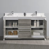 Fresca FCB8119HA-CWH-U Fresca Allier Rio 60" Ash Gray Double Sink Modern Bathroom Cabinet w/ Top & Sinks