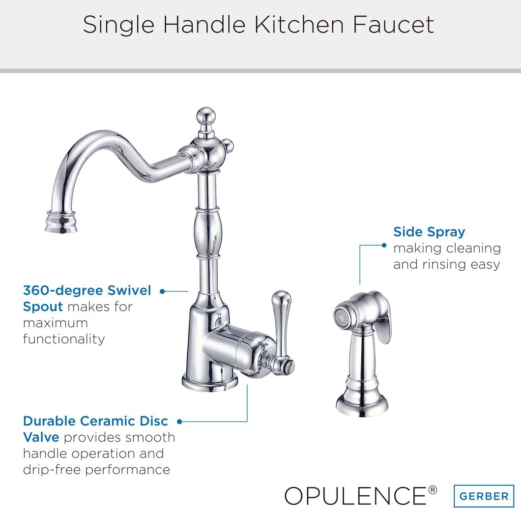 Gerber D401157 Chrome Opulence Single Handle Kitchen Faucet