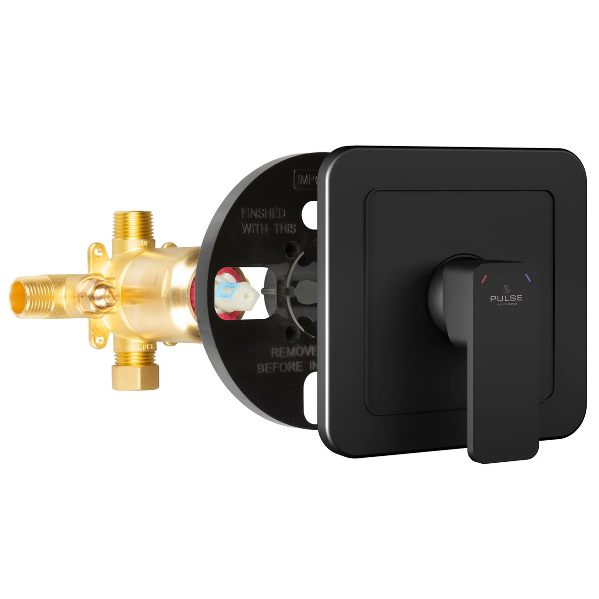 PULSE ShowerSpas 3003-RIV-PB-MB Tru-Temp Mixing Valve, Pressure Balance Rough-In Valve Trim Kit, Square, 1/2" NPT, Matte Black