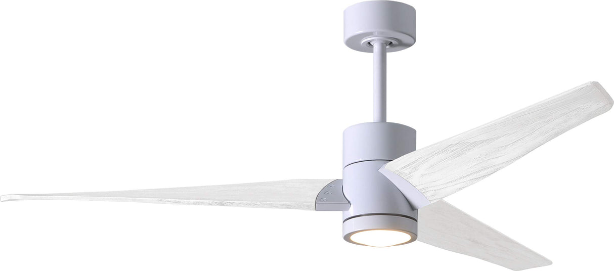 Matthews Fan SJ-WH-MWH-52 Super Janet three-blade ceiling fan in Gloss White finish with 52” solid matte white wood blades and dimmable LED light kit 