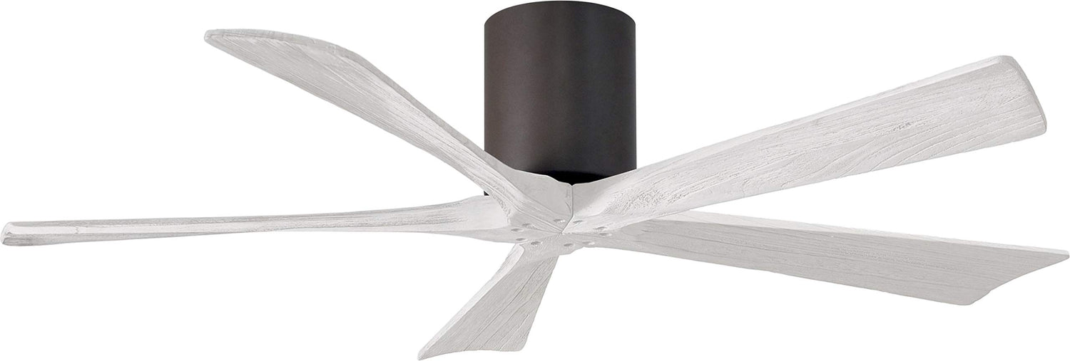 Matthews Fan IR5H-TB-MWH-52 Irene-5H five-blade flush mount paddle fan in Textured Bronze finish with 52” solid matte white wood blades.