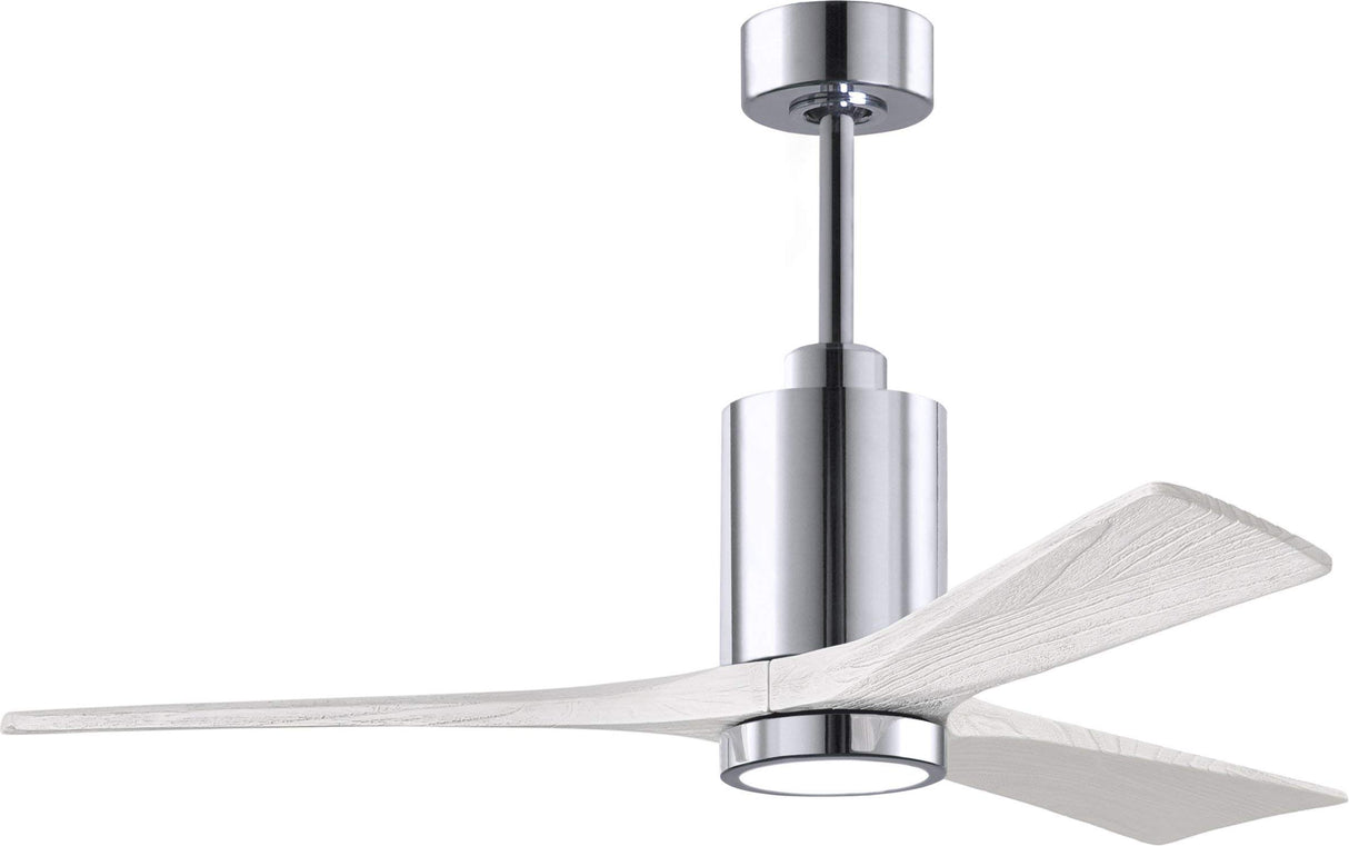 Matthews Fan PA3-CR-MWH-52 Patricia-3 three-blade ceiling fan in Polished Chrome finish with 52” solid matte white wood blades and dimmable LED light kit
