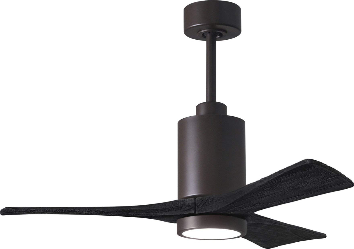 Matthews Fan PA3-TB-BK-42 Patricia-3 three-blade ceiling fan in Textured Bronze finish with 42” solid matte black wood blades and dimmable LED light kit 