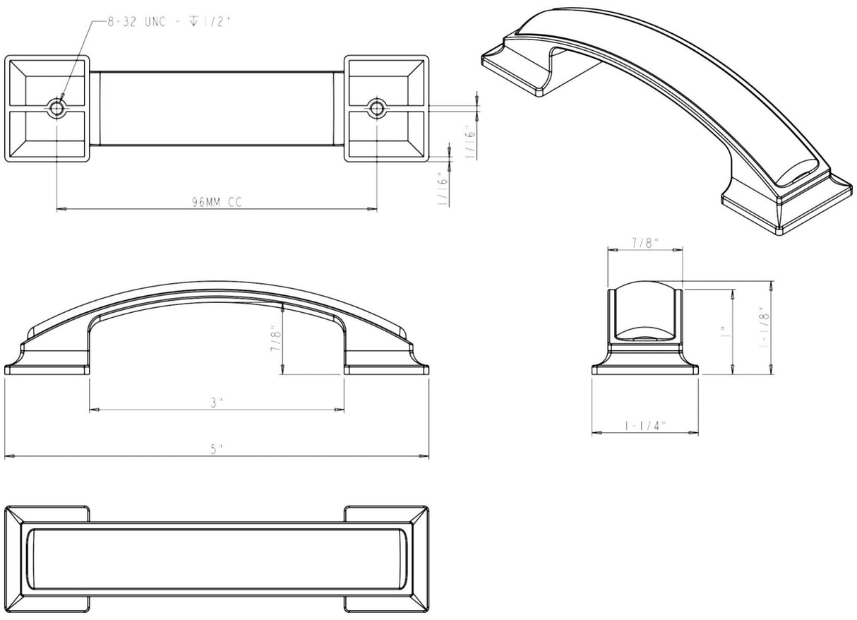 Jeffrey Alexander 435-96BNBDL 96 mm Center-to-Center Brushed Pewter Square Annadale Cabinet Pull