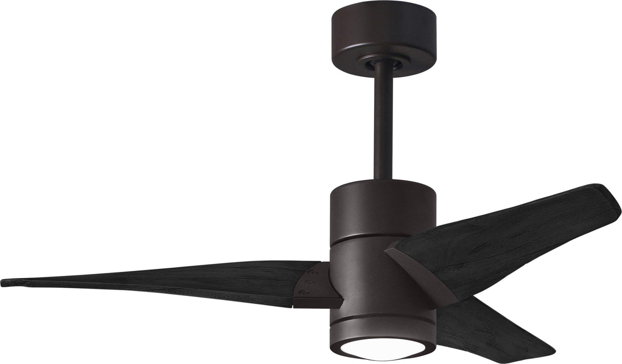Matthews Fan SJ-TB-BK-42 Super Janet three-blade ceiling fan in Textured Bronze finish with 42” solid matte blade wood blades and dimmable LED light kit