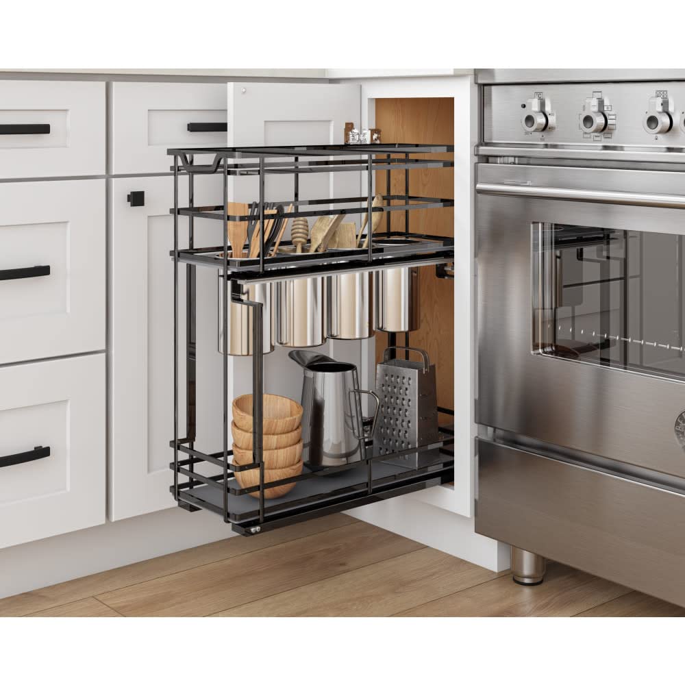 Hardware Resources SWS-UBPO8BN 8" Black Nickel STORAGE WITH STYLE® Metal "No Wiggle" Soft-close Utensil Base Pullout