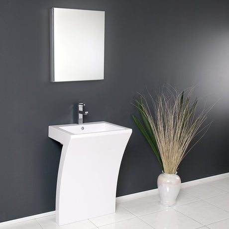 Fresca FVN5024WH Fresca Quadro 23" White Pedestal Sink w/ Medicine Cabinet - Modern Bathroom Vanity