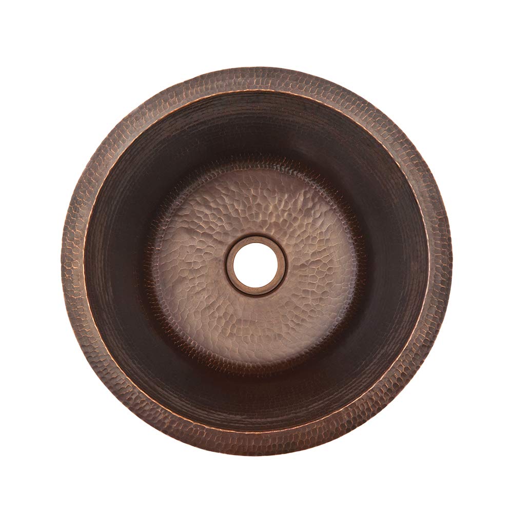 Premier Copper Products BR16DB2 16-Inch Universal Round Hammered Copper Bar Sink with 2-Inch Drain Size, Oil Rubbed Bronze