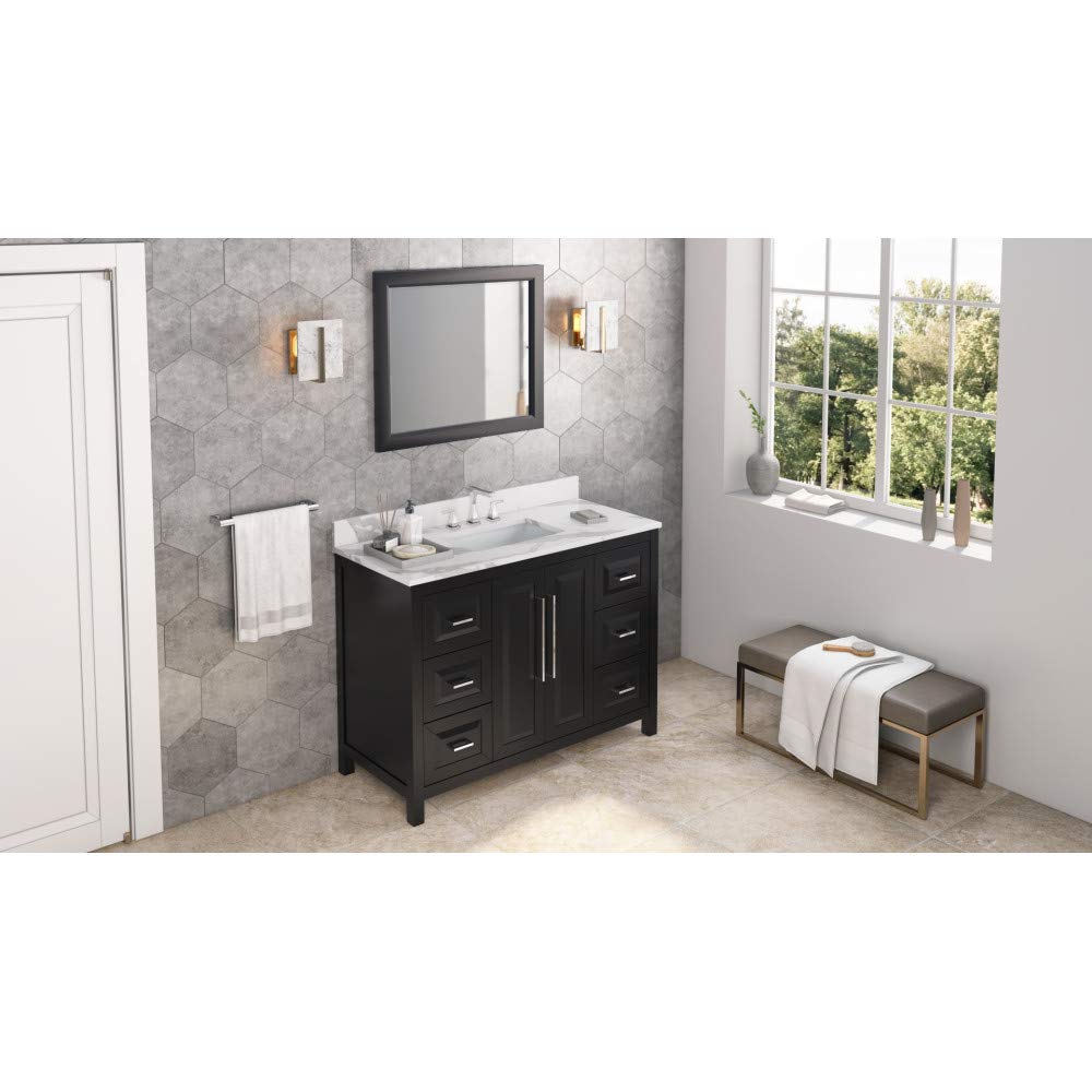 Jeffrey Alexander VKITCAD48BKCQR 48" Black Cade Vanity, Calacatta Vienna Quartz Vanity Top, undermount rectangle bowl