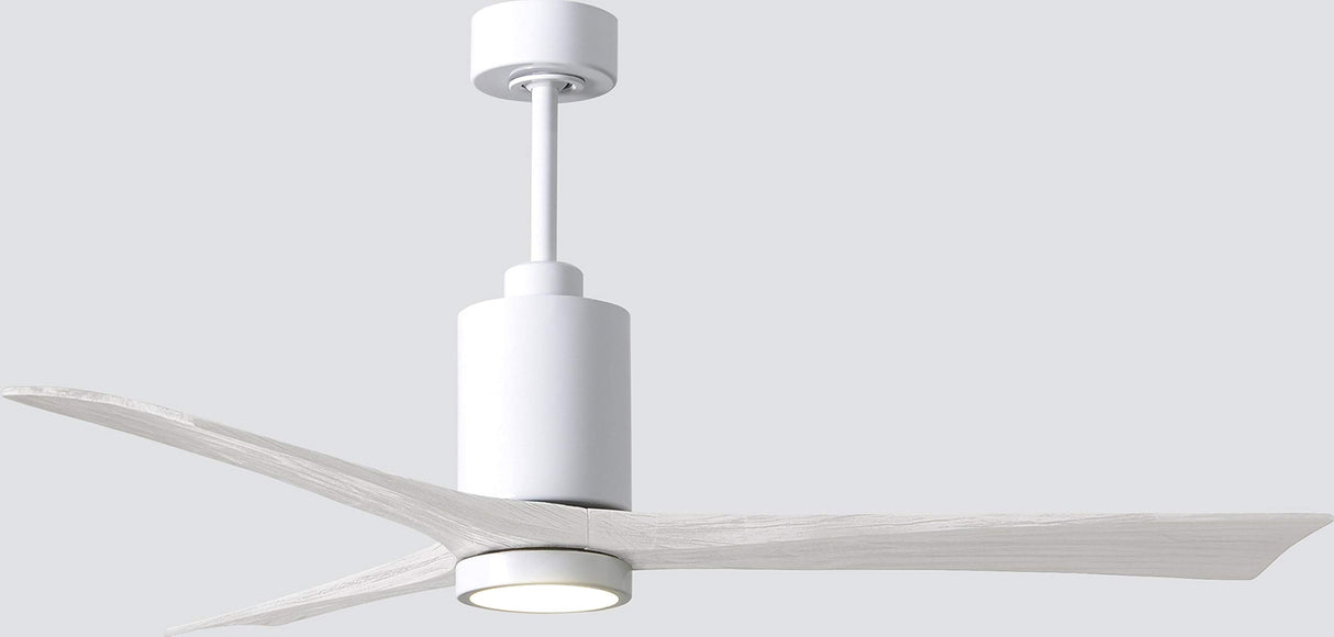 Matthews Fan PA3-WH-MWH-60 Patricia-3 three-blade ceiling fan in Gloss White finish with 60” solid matte white wood blades and dimmable LED light kit