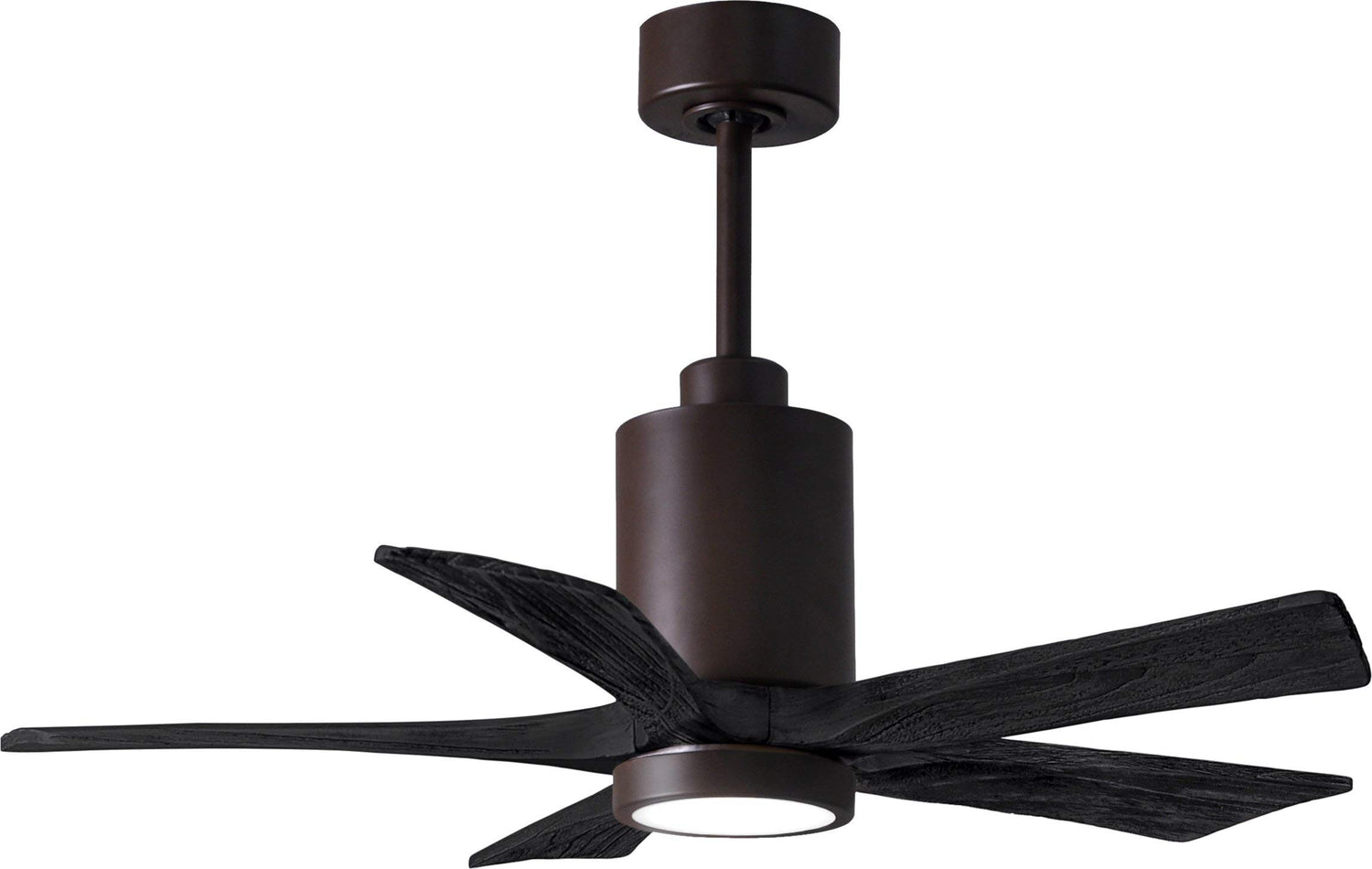 Matthews Fan PA5-TB-BK-42 Patricia-5 five-blade ceiling fan in Textured Bronze finish with 42” solid matte black wood blades and dimmable LED light kit