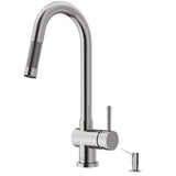 VIGO VG02008STK2 17" H Gramercy Single-Handle with Pull-Down Sprayer Kitchen Faucet with Soap Dispenser in Stainless Steel