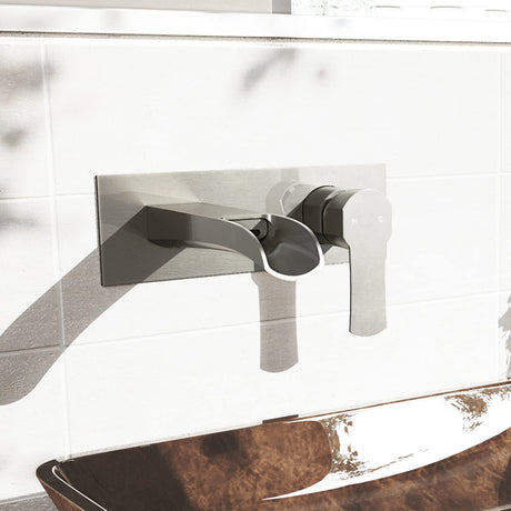 VIGO Cornelius 3.125 inch H Single Handle Bathroom Faucet in Brushed Nickel - Wall Mount Faucet - Rough-in Valve Included VG05004BN