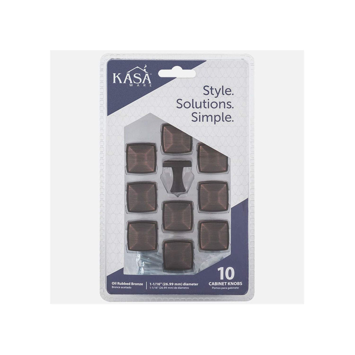 KasaWare K121BORB-10 1-1/16" Diameter Plain Square Knob, 10-pack