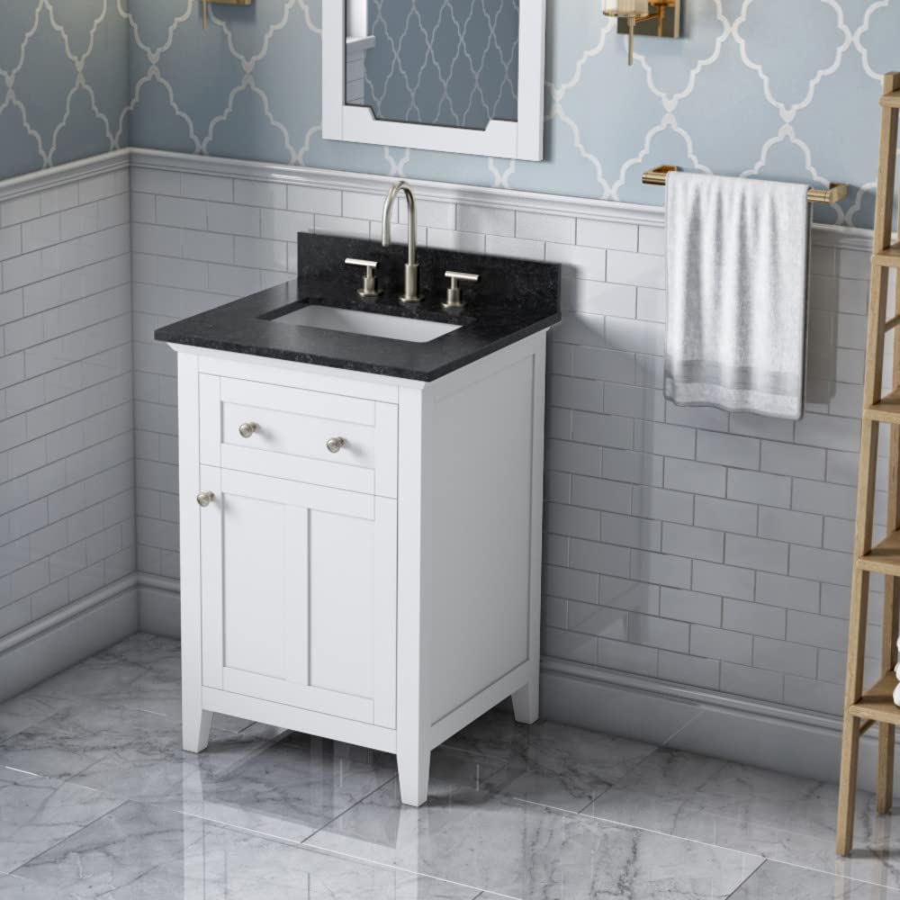 Jeffrey Alexander VKITCHA24WHBGR 24" White Chatham Vanity, Black Granite Vanity Top, undermount rectangle bowl