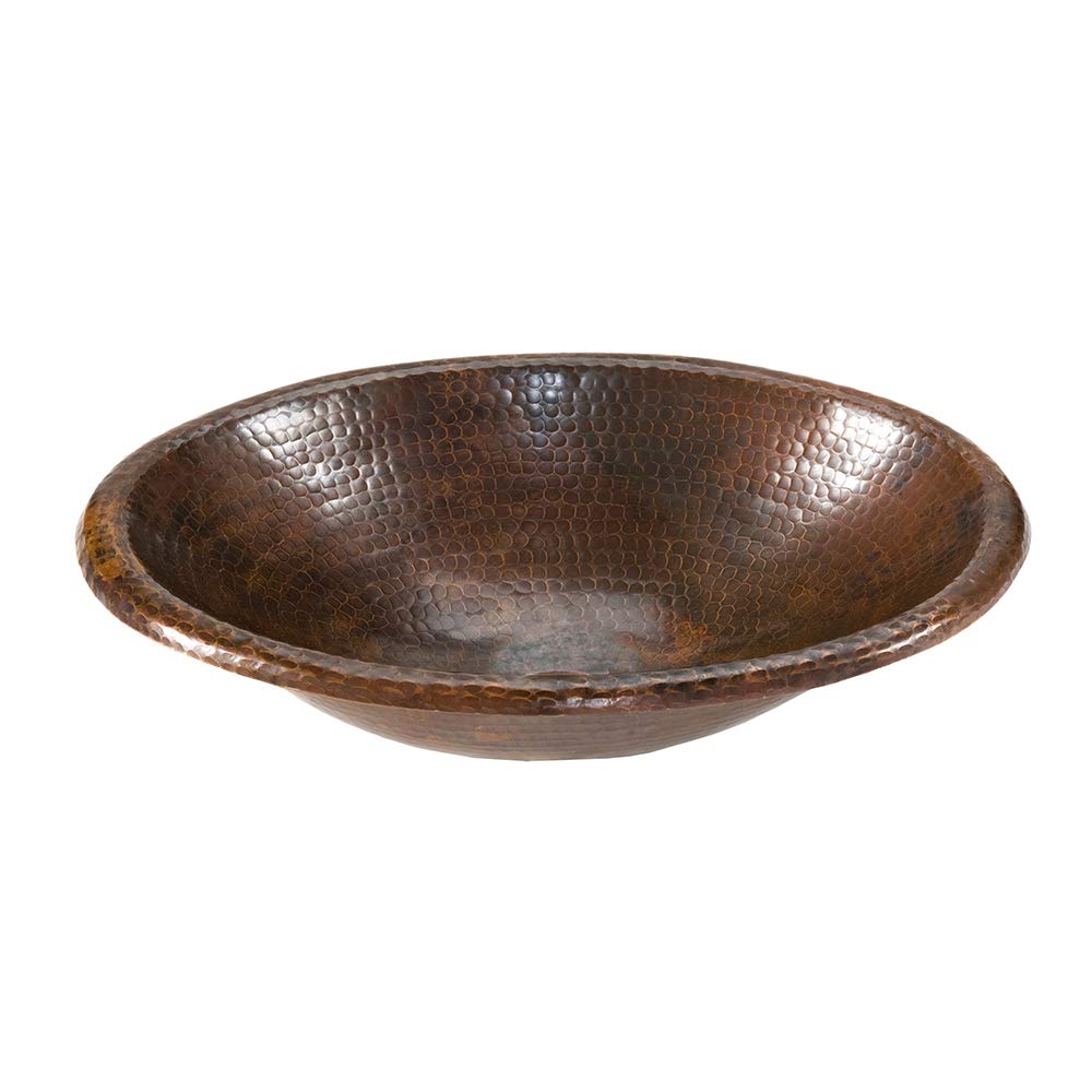 Premier Copper Products LO17RDB 17-Inch Oval Self Rimming Hammered Copper Sink, Oil Rubbed Bronze