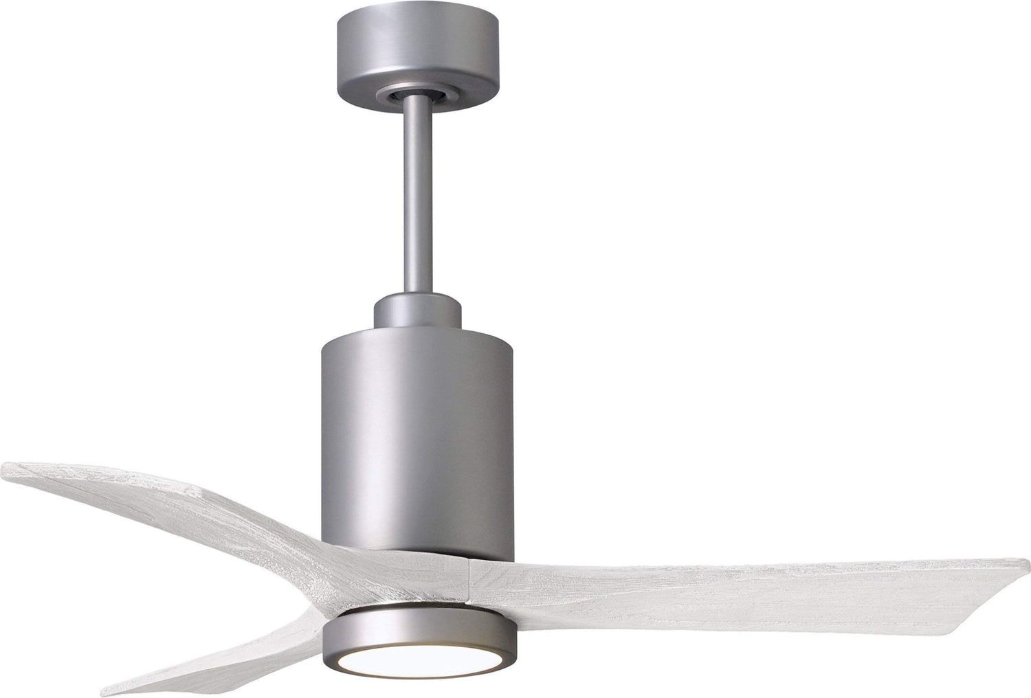 Matthews Fan PA3-BN-MWH-42 Patricia-3 three-blade ceiling fan in Brushed Nickel finish with 42” solid matte white wood blades and dimmable LED light kit