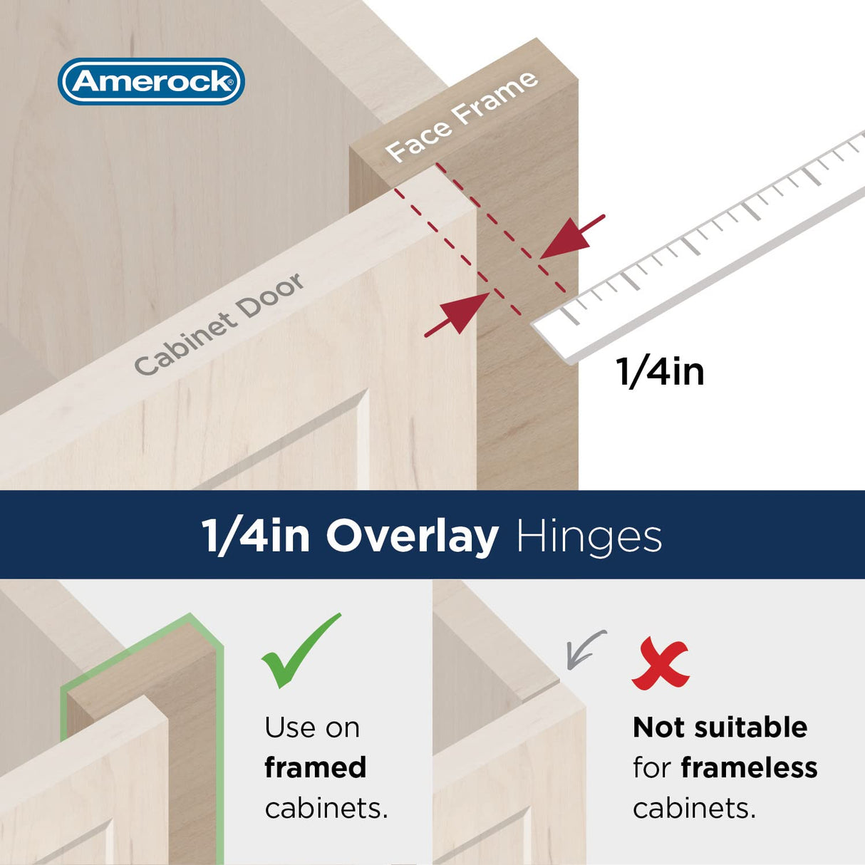 Amerock BPR7566BBZ Cabinet Hinge 1/4 in (6 mm) Overlay Self Closing Partial Wrap Golden Champagne Kitchen Cabinet Door Hinge 1 Pair/2 Pack Functional Hardware