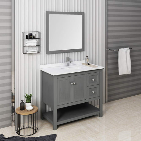 Fresca FVN2340VG Fresca Manchester Regal 42" Gray Wood Veneer Traditional Bathroom Vanity w/ Mirror
