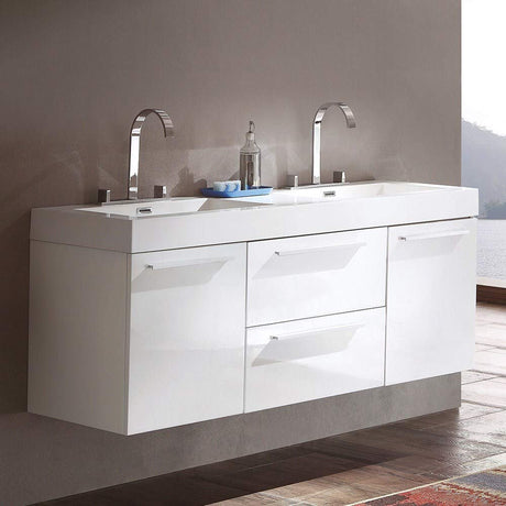 Fresca FCB8013WH-I Fresca Opulento 54" White Modern Double Sink Cabinet w/ Integrated Sinks