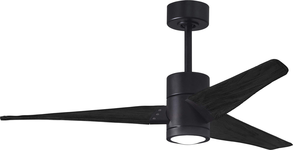 Matthews Fan SJ-BK-BK-52 Super Janet three-blade ceiling fan in Matte Black finish with 52” solid matte blade wood blades and dimmable LED light kit