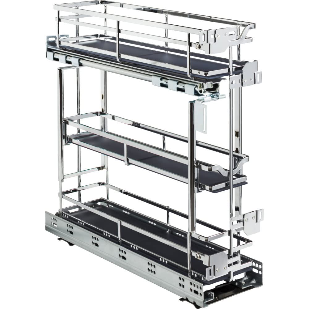 Hardware Resources SWS-DBPO5PC 5" Polished Chrome STORAGE WITH STYLE® Metal "No Wiggle" Under Drawer Base Pullout, Preassembled with Soft-close Slides