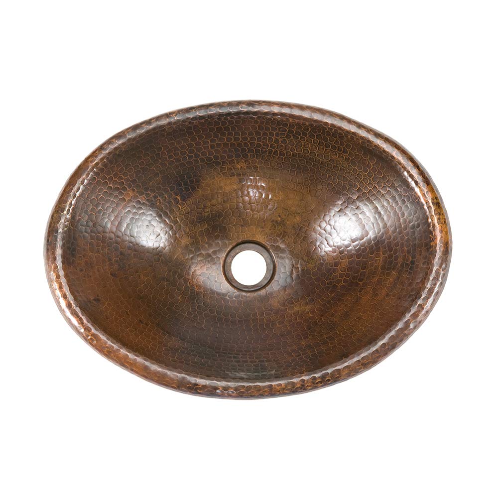 Premier Copper Products LO17RDB 17-Inch Oval Self Rimming Hammered Copper Sink, Oil Rubbed Bronze