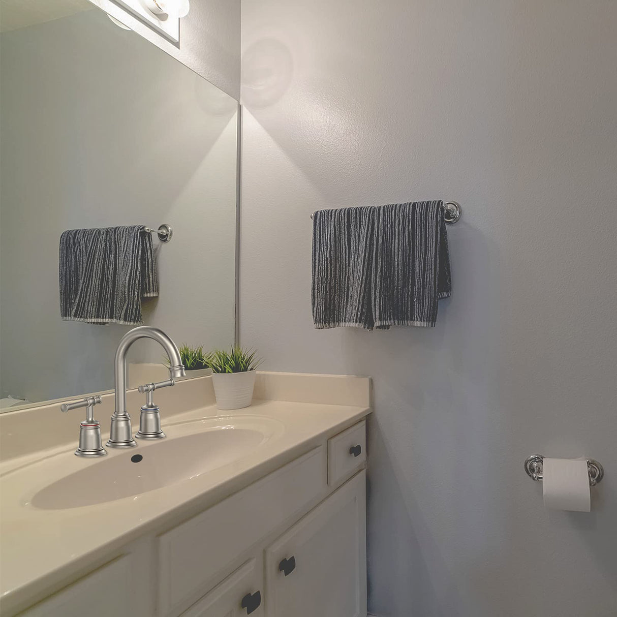 Classical 8 inch Bathroom Faucet, Bathroom faucets for Sink 3 Holes, Widespread Brushed Nickel Bathroom Faucet with Pop Up Drain and cUPC Lead-Free Hose (Brushed Nickel 2 Packs)