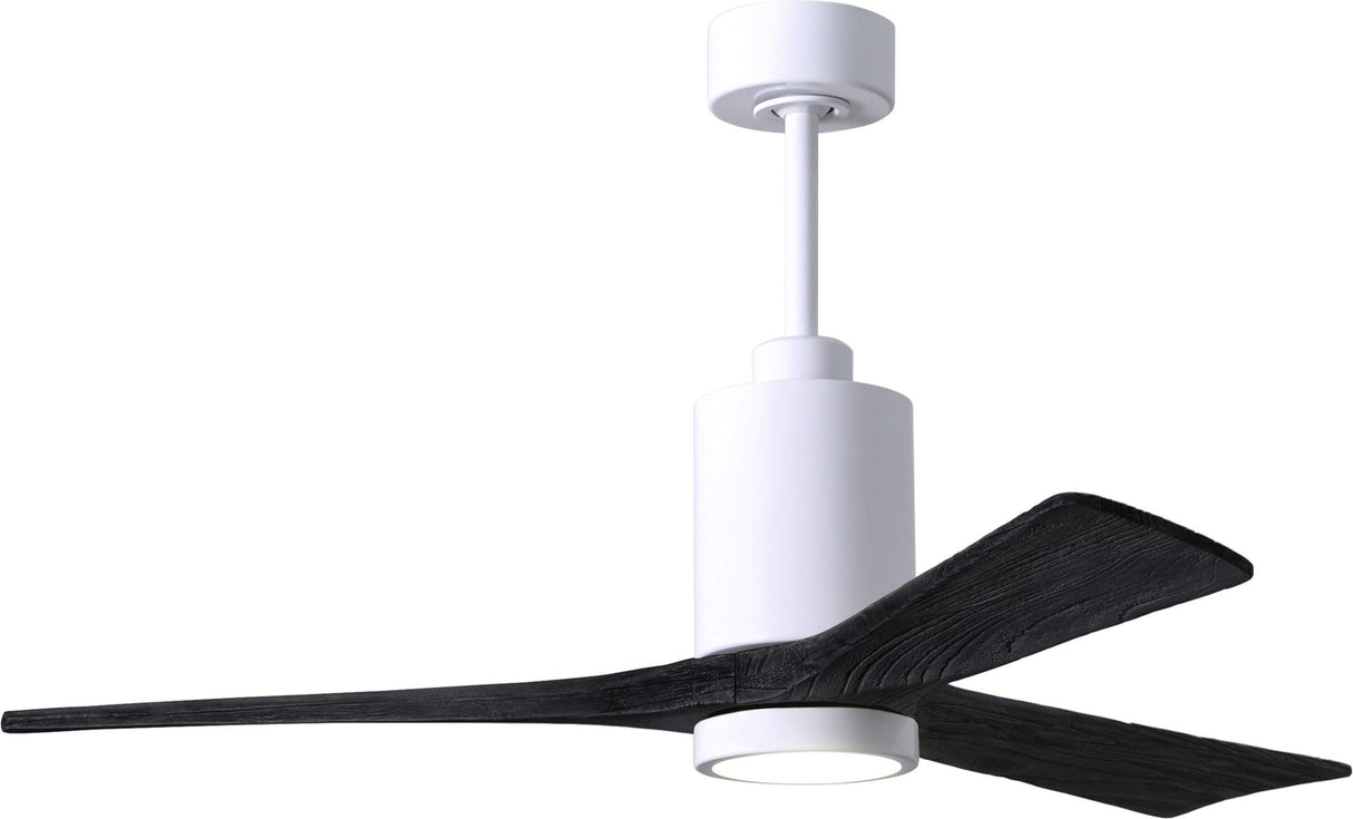 Matthews Fan PA3-WH-BK-52 Patricia-3 three-blade ceiling fan in Gloss White finish with 52” solid matte black wood blades and dimmable LED light kit