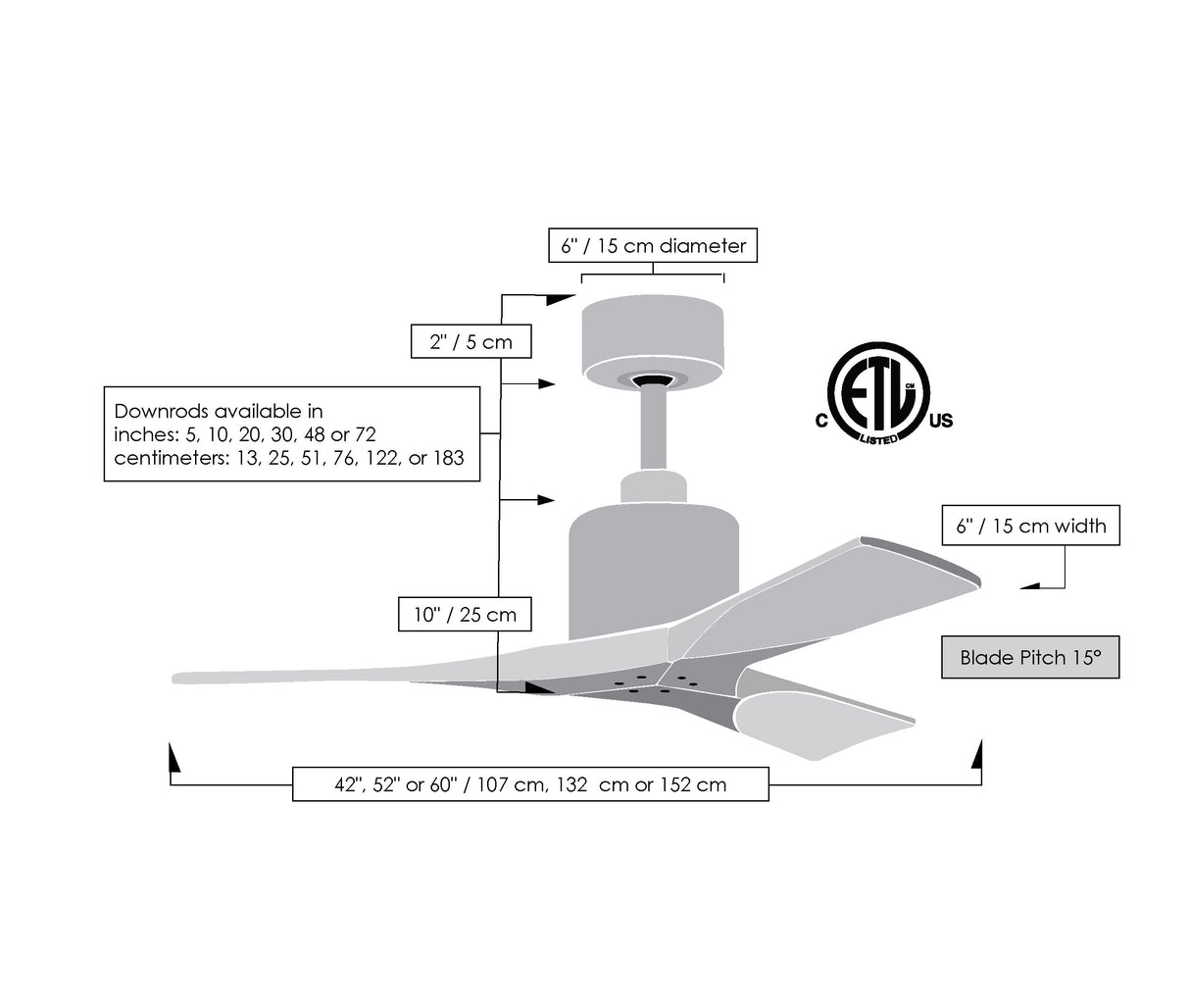 Matthews Fan NK-BK-LM-52 Nan 6-speed ceiling fan in Matte Black finish with 52” solid light maple tone wood blades