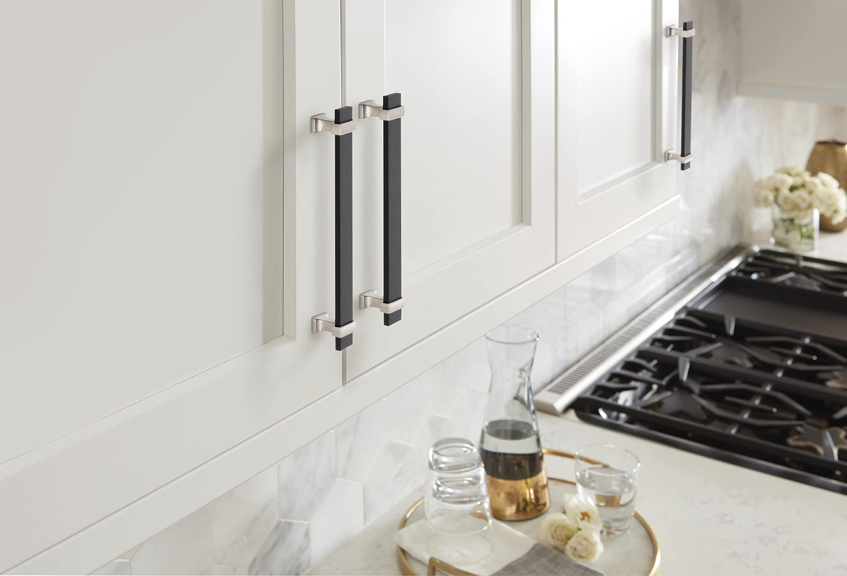Amerock Cabinet Pull Brushed Matte Black/Satin Nickel 6-5/16 inch (160 mm) Center to Center Overton 1 Pack Drawer Pull Drawer Handle Cabinet Hardware