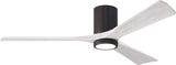 Matthews Fan IR3HLK-TB-MWH-60 Irene-3HLK three-blade flush mount paddle fan in Textured Bronze finish with 60” solid matte white wood blades and integrated LED light kit.