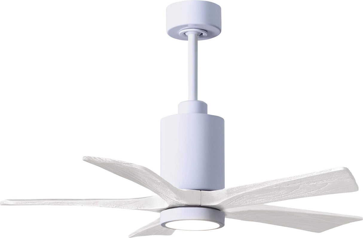 Matthews Fan PA5-WH-MWH-42 Patricia-5 five-blade ceiling fan in Gloss White finish with 42” solid matte white wood blades and dimmable LED light kit 