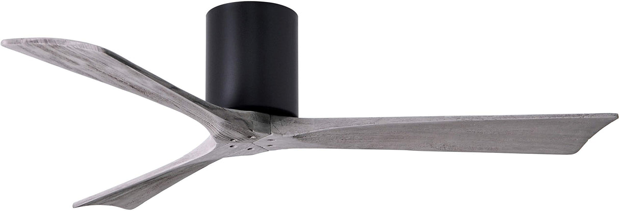 Matthews Fan IR3H-BK-BW-52 Irene-3H three-blade flush mount paddle fan in Matte Black finish with 52” solid barn wood tone blades.