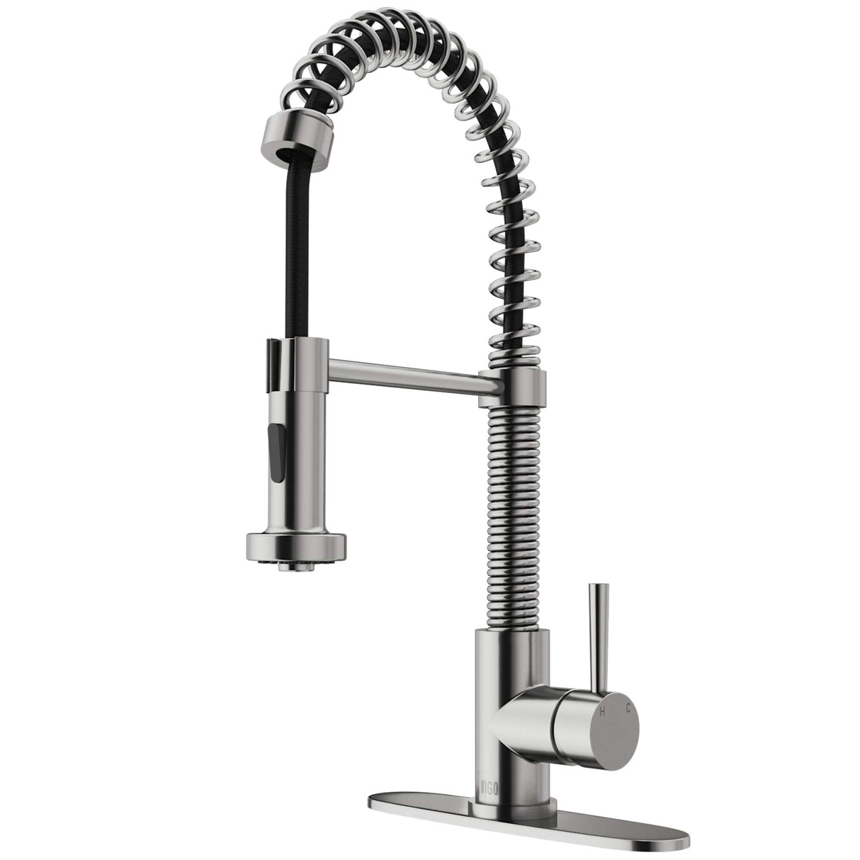 VIGO VG02001STK1 19" H Edison Single-Handle with Pull-Down Sprayer Kitchen Faucet with Deck Plate in Stainless Steel