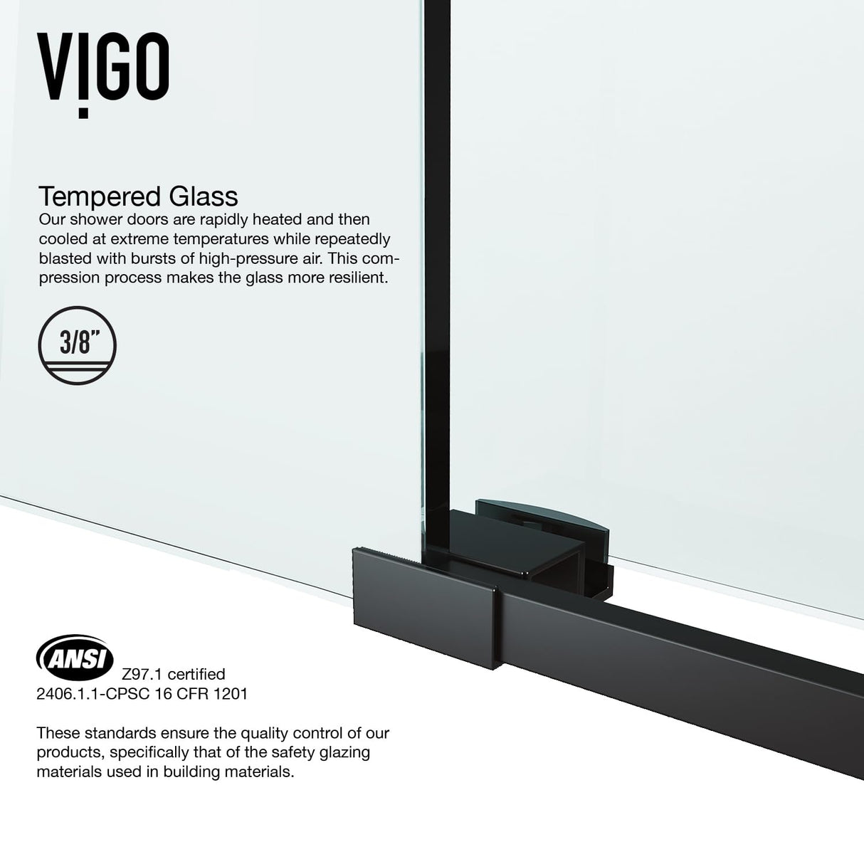 VIGO Adjustable 44-48" W x 74" H Elan Frameless Sliding Shower Door with Clear Tempered Glass, Reversible Handle in Matte Black